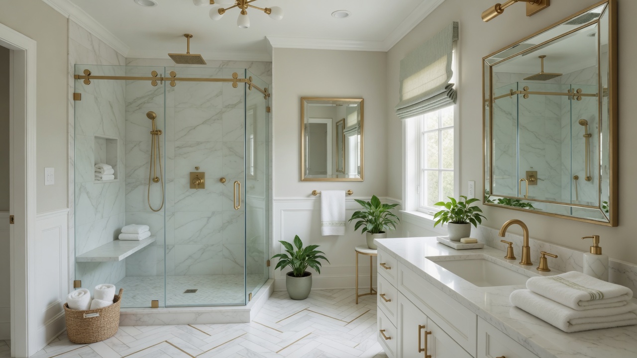 Sanctuary Shower and Bath website showing a luxury spa bathroom in warm gold and marble